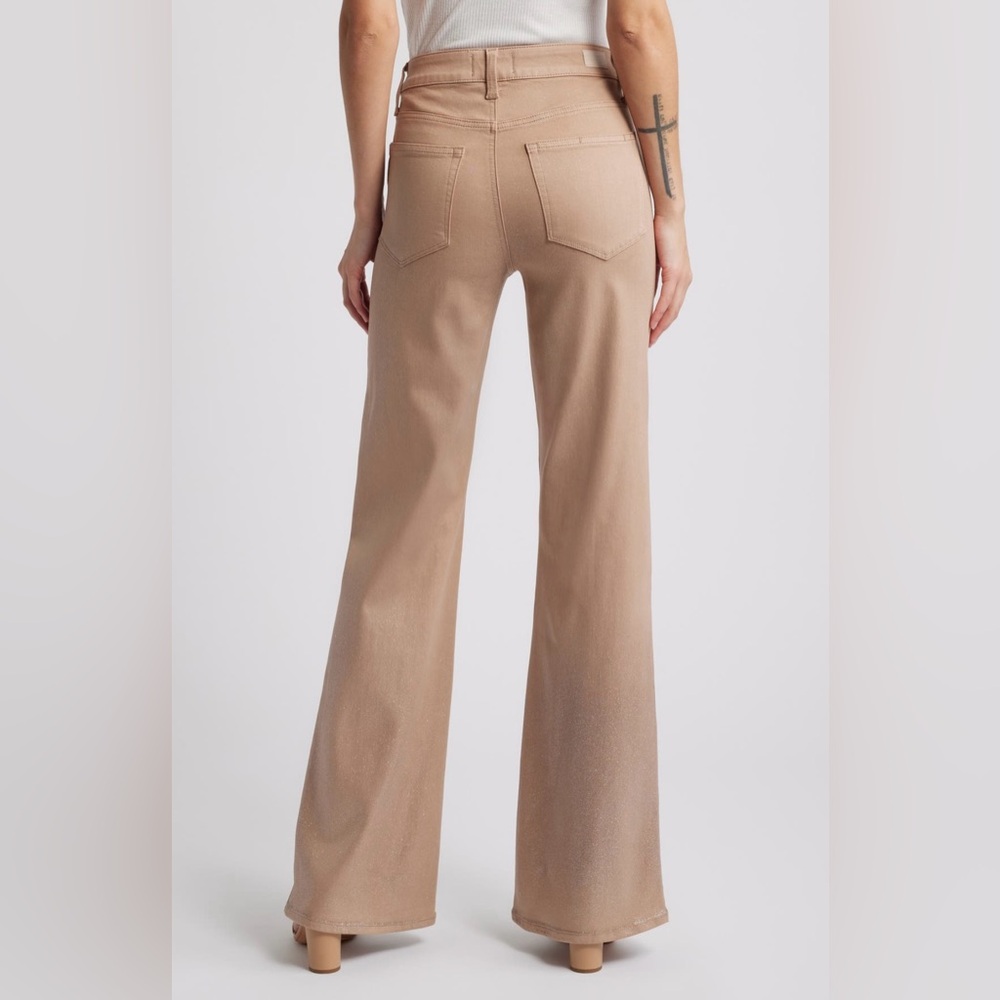 PAIGE Leenah Wide Leg Tan Silver Ombré Coated Jeans Denim Pants 28 6 8 NWT Luxe - Picture 2 of 9